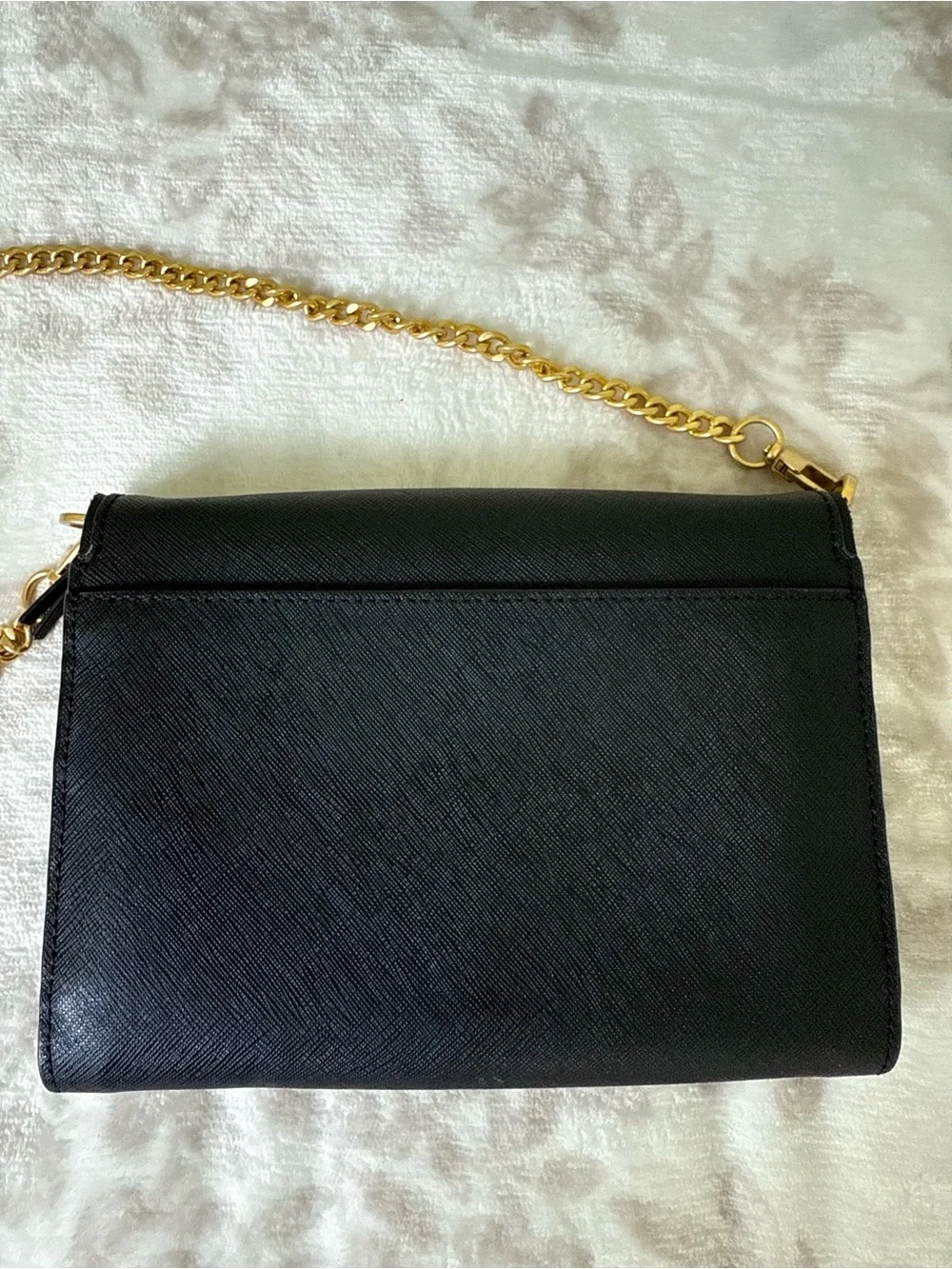 Tory Burch Emerson Chain Wallet Saffiano Leather Crossbody Bag - Black